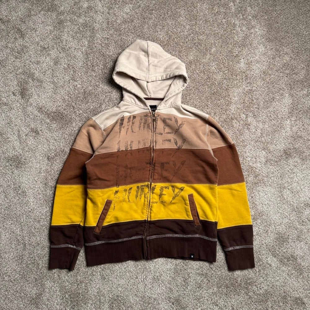 HURLEY HORIZONTAL COLOUR BLOCK Y2K ZIP UP HOODIE